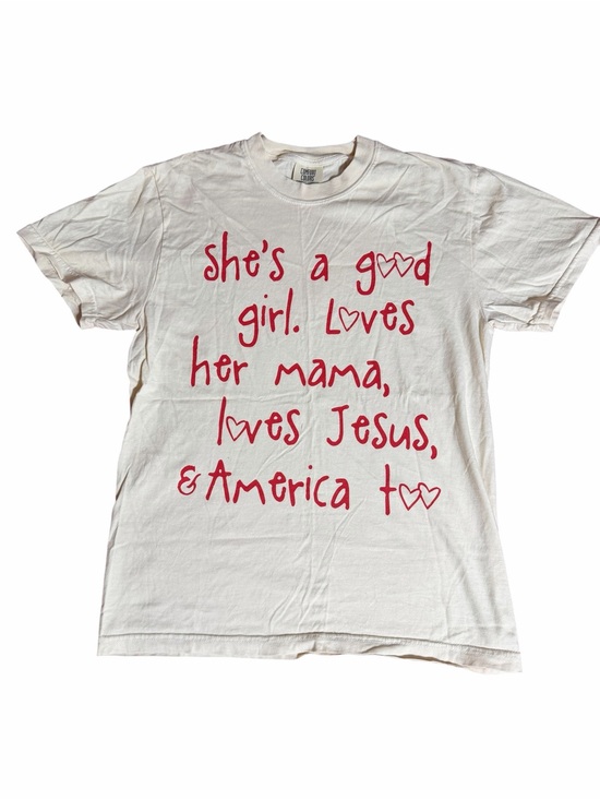 Tops - Women’s Patriotic Cream Tee  with Red Script S
